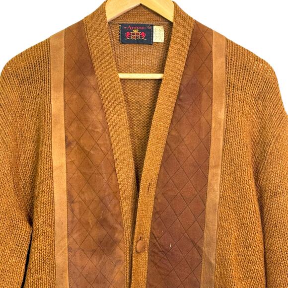 Vintage Arrow Size Medium 2 Ply Shetland Wool Suede Kurt Cobain Style Cardigan - Picture 2 of 8